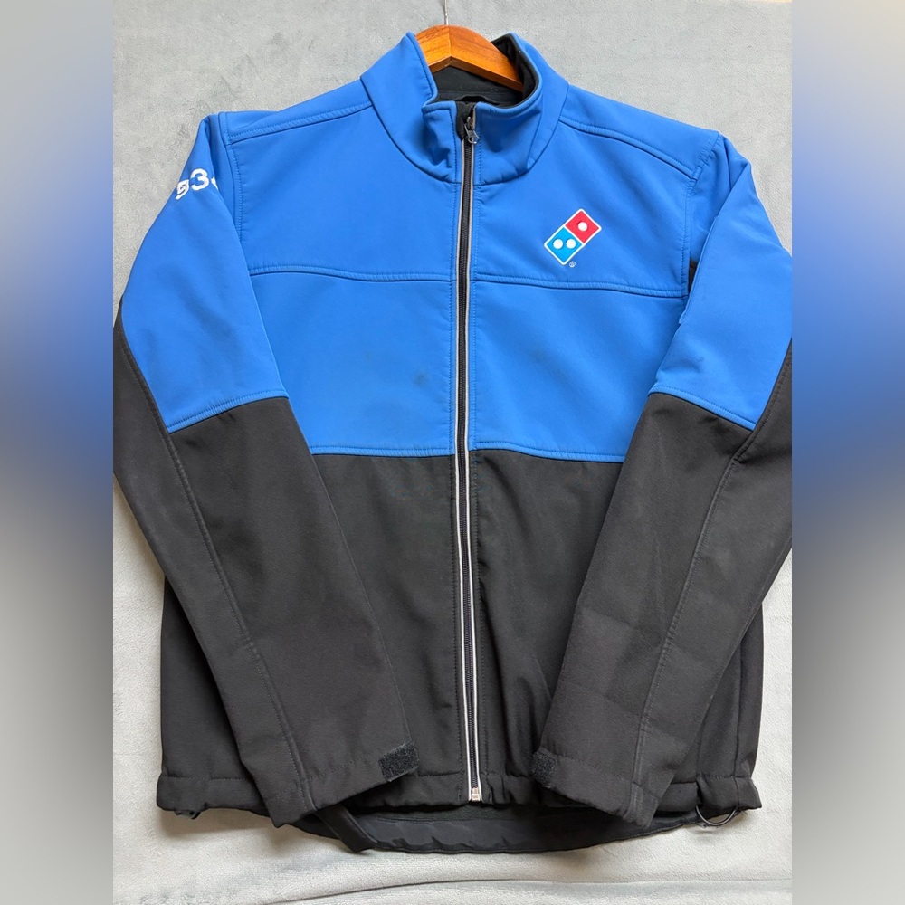 Domino’s Pizza Gear Softshell Jacket Medium Blue Black 3-Layer Water Resistant